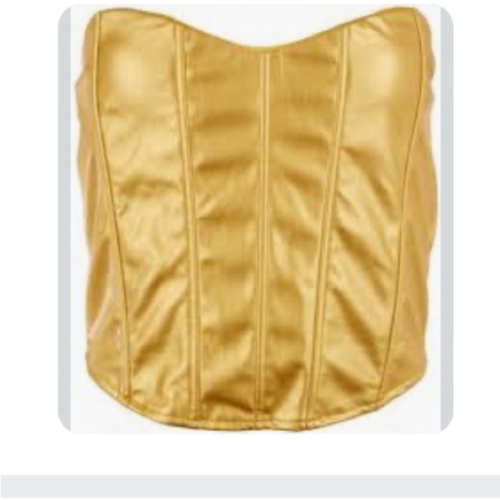 ♥️JOLIE & JOY  FAUX LEATHER SWEETHEART Corset Metallic gold 3x new